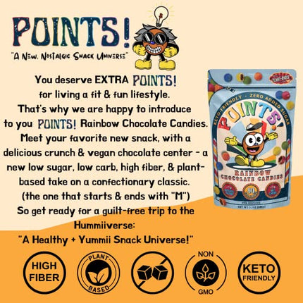 POINTS Rainbow Keto Friendly Chocolate Candy - Plant Based Low Sugar Candy - High Fiber and Gluten Free - Healthy Dark Chocolate Ice Cream Topping - (3.5 Oz)