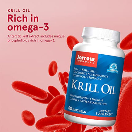 Jarrow Formulas Krill Oil - Phospholipid Omega-3 Complex with Astaxanthin - Dietary Supplement - Supports Brain Function, Metabolism And Heart Health - 60 Softgels - 30 Servings (Packaging May Vary) in India