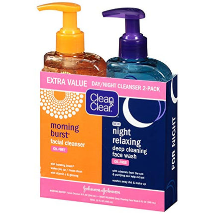 Clean & Clear 2-Pack Day and Night Face Cleansers with Citrus Morning Burst Facial Cleanser with Vitamin C & Relaxing Night Facial Cleanser with Sea Minerals, Oil Free & Non-Comedogenic in India