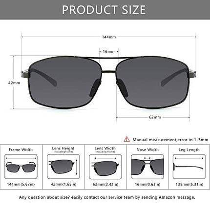 SUNGAIT Ultra Lightweight Rectangular Polarized Sunglasses UV400 Protection (Gunmetal Frame Gray Lens, 62) Metal Frame 2458 QKH in India