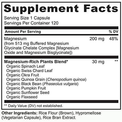 NATURELO Magnesium Glycinate Chelate Complex - 200 mg Magnesium with Organic Vegetables to Support Sleep, Calm, Muscle Cramp & Stress Relief – Gluten Free, Non GMO - 120 Capsules in India