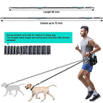 SHINE HAI Retractable Hands Free Dog Leash with Dual Bungees for 2 Dogs, Adjustable Waist Belt Fanny Pack, Reflective Stitching Leash for Running Walking Hiking Jogging Biking Black in India