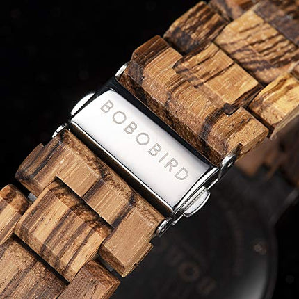 BOBO BIRD Mens Wooden Watch Analog Quartz with Week Display Lightweight Handmade Wood Wrist Watch for Men (Brown Dial)