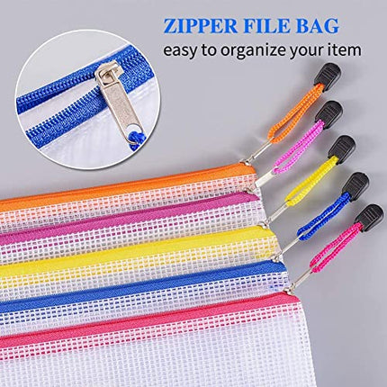 Sooez 20 Pack Zipper Pouch, Mesh Zipper Pouch with Label Pocket, Durable Pouches for Organization, Board Game Storage, Zipper Bag Waterproof, Document Bag Letter/A4