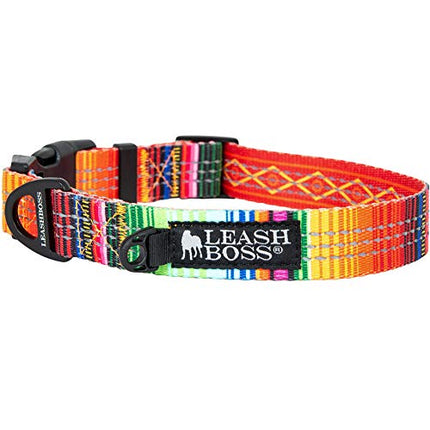 Leashboss Patterned Reflective Dog Collar, Pattern Collection, Colorful Dog Collar with Triple Reflection Threads for Small, Medium and Large Dogs (Medium 13.5"-19.5" Neck x 1" Wide, Blanket Pattern) in India