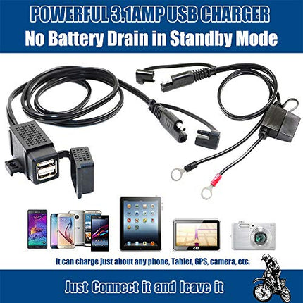Buy MOTOPOWER MP0609EA 3.1Amp Waterproof Motorcycle Dual USB Kit SAE to USB Adapter Cable with SAE Ring Terminal Cable Harness India