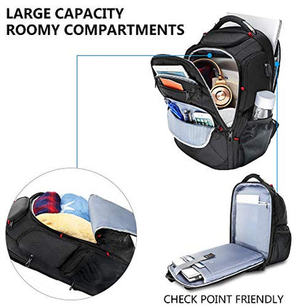 KROSER TSA Friendly Travel Laptop Backpack 17.3 inch XL Computer Backpack Water-Repellent College Daypack Business Backpack with RFID Pockets & USB Port for Men/Women-Black