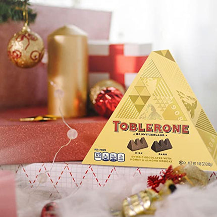 Toblerone Tiny Swiss Chocolate Gift Set, Dark Chocolate, Milk Chocolate Candy Bars with Honey & Almond Nougat, 7.05 oz (25 Pieces)