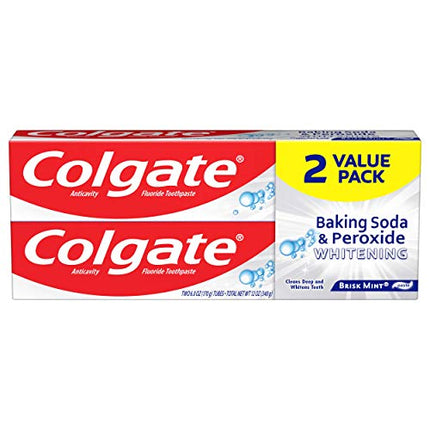 Colgate Baking Soda and Peroxide Toothpaste, Whitening Baking Soda Toothpaste, Brisk Mint Flavor, Whitens Teeth, Fights Cavities and Removes Surface Stains for Whiter Teeth, 6 Oz Tube, 2 Pack in India