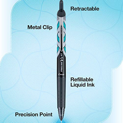 PILOT Precise V5 RT Deco Collection Refillable & Retractable Liquid Ink Rolling Ball Pens, Extra Fine Point (0.5mm) Black/Blue/Red/Green/Purple Inks, 5-Pack (41980)