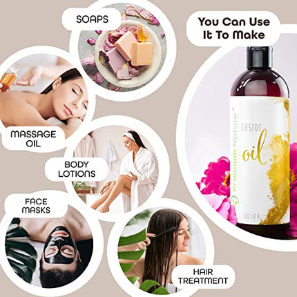 Castor Oil Pure Carrier Oil - Cold Pressed Castrol Oil for Essential Oils Mixing Natural Skin Moisturizer Body & Face, Eyelash Caster Oil, Eyelashes Eyebrows Lash & Hair Growth Serum, 16 oz in India
