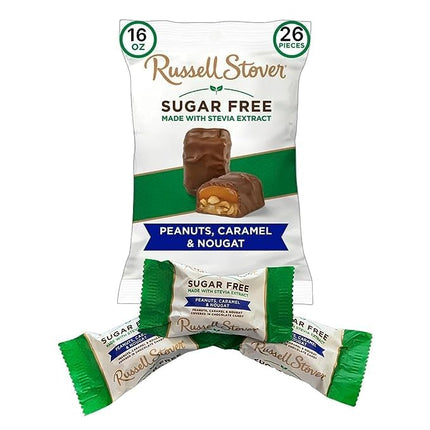RUSSELL STOVER Sugar Free Milk Chocolate Peanut, Caramel & Nougat Candy Bag (16 oz), 26 Pieces
