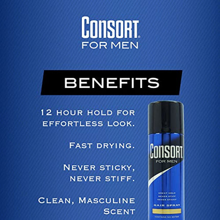 Consort Extra Hold Hair Spray Aerosol for Men, 8.30 Ounce