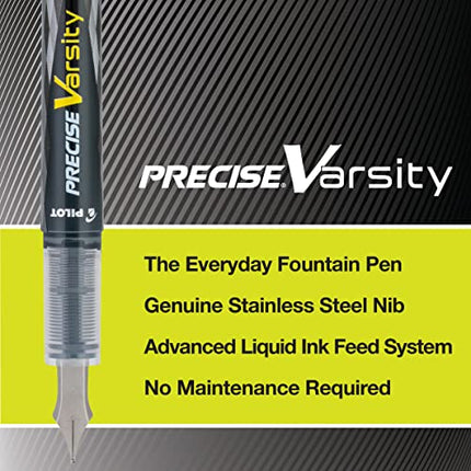 PILOT Pen 90029 Precise Varsity Pre-Filled Fountain Pens, Medium Point Stainless Steel Nib, Black/Blue/Red/Pink/Green/Purple/Turquoise, 7-Pack Pouch
