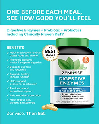 Zenwise Probiotic Digestive Multi Enzymes, Probiotics for Digestive Health, Bloating Relief for Women and Men, Enzymes for Digestion with Prebiotics and Probiotics for Gut Health - 180 Count in India