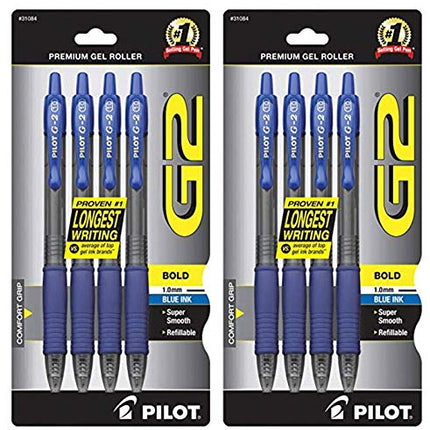 Pilot G2 Retractable Premium Gel Ink Roller Ball Pens Bold Point 4-Pack Blue Ink (31084) 2 Pack in India