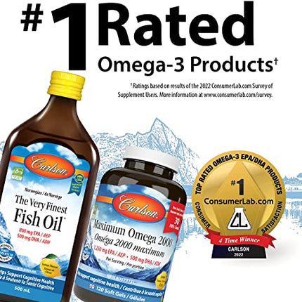 Carlson - Cod Liver Oil, 1100 mg Omega-3s, Liquid Fish Oil Supplement, Wild-Caught Norwegian Arctic Cod-Liver Oil, Sustainably Sourced Nordic Fish Oil Liquid, Lemon, 250 ml in India