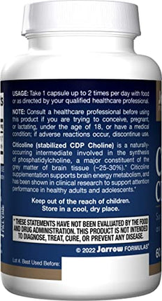 Jarrow Formulas Citicoline (CDP Choline) 250 mg - 60 Capsules - Supports Brain Health And Attention Performance - Up to 60 Servings in India