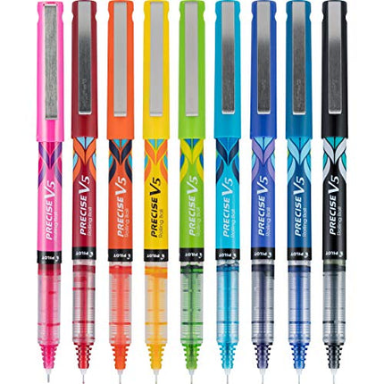 PILOT Pen 12571 Precise V5 Stick Liquid Ink Rolling Ball Stick Pens, Extra Fine Point (0.5mm) Assorted Ink Colors, 9-Pack in India