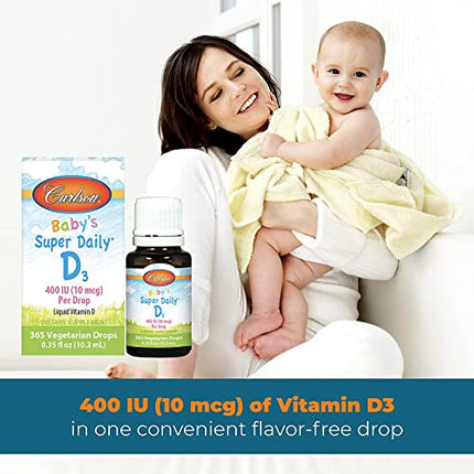 Carlson - Baby's Super Daily D3, Baby Vitamin D Drops, 400 IU (10 mcg) per Drop, 1-Year Supply, Vegetarian, Liquid Vitamin D Drops for Infants and Toddlers, Unflavored, 365 Drops in India