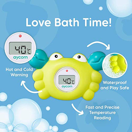 Aycorn Digital Baby Bath Thermometer Baby Safety - Fahrenheit Water Temperature Thermometer & Room Thermometer with LED Display and Temperature Warning - Infant Baby Bath Toys Floating Toy Thermometer