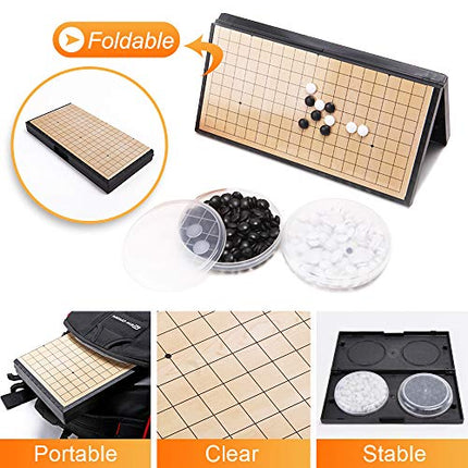 Magnetic Travel Go Board Go Game Board Set Portable Folding go Boards and Stones We Games Go Board with Bowls for Game of Go, Pente, Gomoku, Gobang 361 Stones