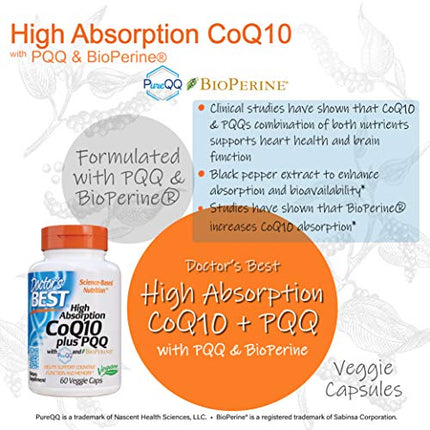 Doctor's Best High Absorption CoQ10 Plus PQQ, Gluten Free, Naturally Fermented, Vegan, Heart Health & Energy Production, 60 Veggie Caps