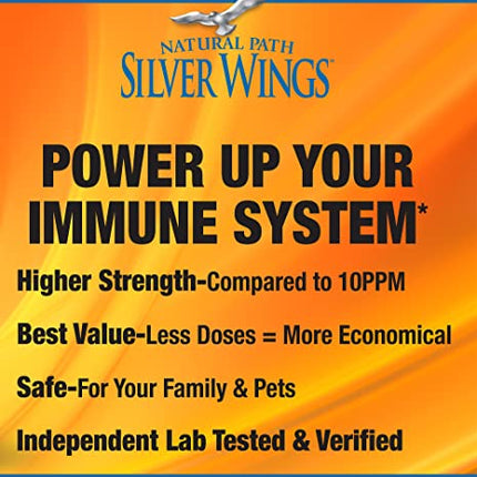 Natural Path Silver Wings Colloidal Silver 500ppm (2,500mcg) Immune Support Supplement 1 fl. oz. dropper