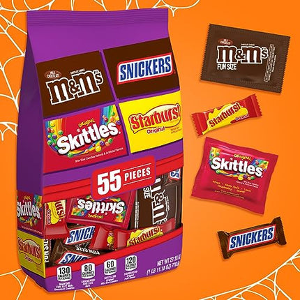 MARS M&M'S, SNICKERS, STARBURST & SKITTLES Halloween Candy Variety Pack, 27.18 oz, 55 Pieces Bulk Candy Bag