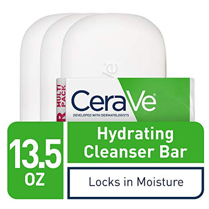 CeraVe Hydrating Cleanser Bar | Soap-Free Body and Facial Cleanser with 5% Cerave Moisturizing Cream | Fragrance-Free | 3-Pack, 4.5 Ounce Each