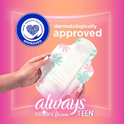 Always Radiant FlexFoam Teen Pads Regular Absorbency, 100% Leak Free Protection is possible, with Wings, Unscented, 14 Count in India