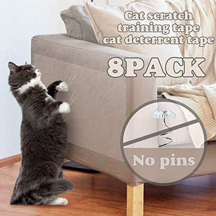 OIFIO Cat Couch Protector, Double Sided Clear Anti-Scratch Cat Deterrent Training Tape, 8 Pack larack Large Size and Pre Cut cat Furniture Protector for Your Home Protection, No pins,Residue Free