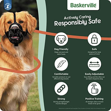 BASKERVILLE Ultra Dog Muzzle- Black Size 4, Perfect for Medium Dogs, Prevents Chewing and Biting, Basket allows Panting and Drinking-Comfortable, Humane, Adjustable, Lightweight, Durable in India