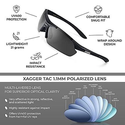 Xagger Polarized Wrap Around Sport Sunglasses for Men Women UV400 Lightweight Baseball Running Cycling Glasses