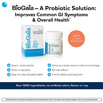 BioGaia Gastrus Chewable Tablets, Adult Probiotic Supplement for Stomach Discomfort, Constipation, Gas, Bloating, Regularity, Non-GMO, 30 Tablets, 1 Pack in India