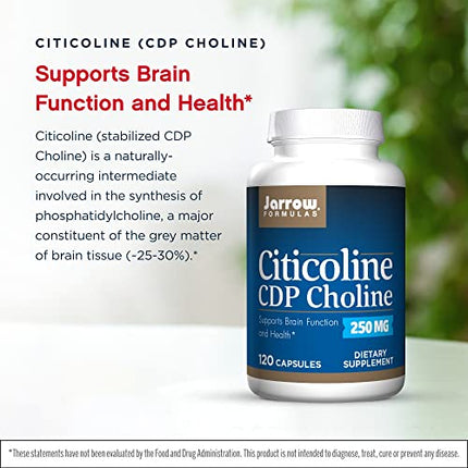 Jarrow Formulas Citicoline (CDP Choline) 250 mg - 120 Capsules - Supports Brain Health AndAttention Performance - Up to 120 Servings ( Packaging May Vary )