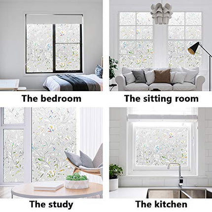 Window Privacy Film, Frosted Removable Glass Covering for Bathroom, Opaque Static Cling Heat Control Door Sticker for Home Office Living Room, Non-Adhesive Matte White (17.5" x 78.7")