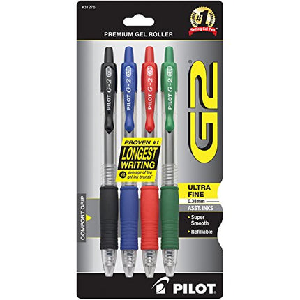 Buy PILOT G2 Premium Refillable & Retractable Rolling Ball Gel Pens, Ultra Fine Point, Black/Blue/Red/Green Inks, 4-Pack (31276) India