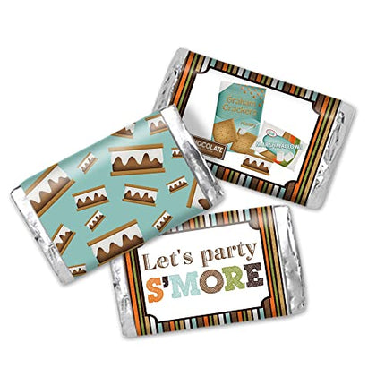 S'more Fun With Friends S'mores Birthday Mini Chocolate Candy Bar Sticker Wrappers for Kids, 45 1.4" x 2.6" Wrap Around Labels by AmandaCreation, Great for Party Favors