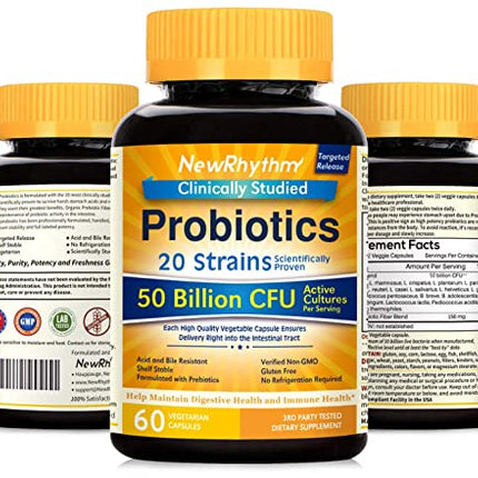 Buy NewRhythm Probiotics 50 Billion CFU 20 Strains, 60 Veggie caps (60 Capsules) India