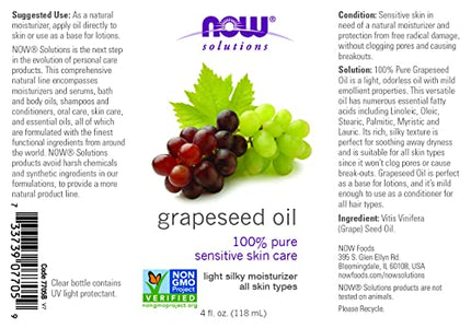 NOW Solutions, Grapeseed Oil, Skin Care for Sensitive Skin, Light Silky Moisturizer for All Skin Types, 4-Ounce in India