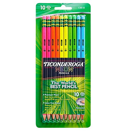 Ticonderoga Wood-Cased Pencils, Pre-Sharpened, 2 HB Soft, Neon Colors, 10 Count in India