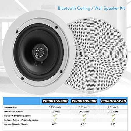 Pyle 5.25” Pair Bluetooth Flush Mount In-wall In-ceiling 2-Way Speaker System Quick Connections Changeable Round/Square Grill Polypropylene Cone & Polymer Tweeter Stereo Sound 150 Watt (PDICBT552RD) in India