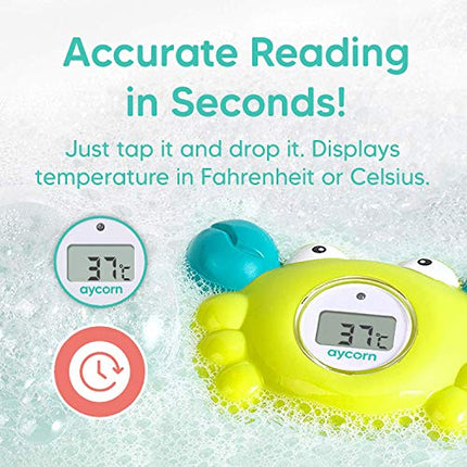 Aycorn Digital Baby Bath Thermometer Baby Safety - Fahrenheit Water Temperature Thermometer & Room Thermometer with LED Display and Temperature Warning - Infant Baby Bath Toys Floating Toy Thermometer