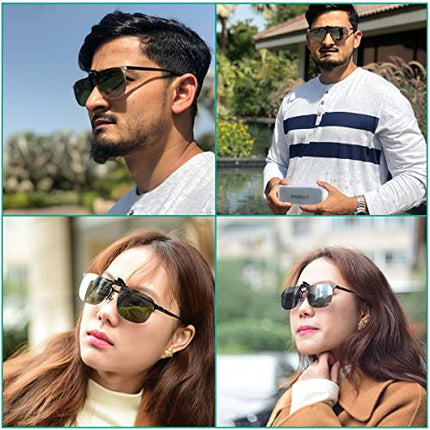 WANGLY Polarized Unisex Clip on Flip up Sunglasses over Prescription Glasses Frames and Readers Suitable for Driving, Grey Lens