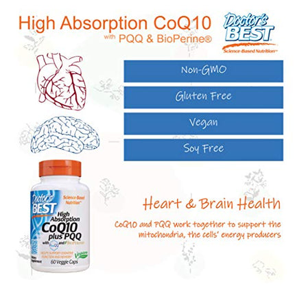Doctor's Best High Absorption CoQ10 Plus PQQ, Gluten Free, Naturally Fermented, Vegan, Heart Health & Energy Production, 60 Veggie Caps