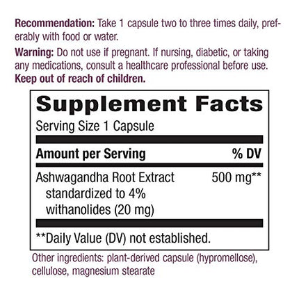 Nature's Way Ashwagandha, 500 mg per serving, 60 Vcaps (Packaging May Vary)(Packaging May Vary) in India