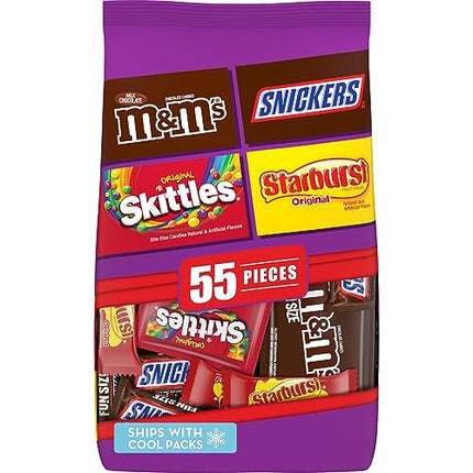 MARS M&M'S, SNICKERS, STARBURST & SKITTLES Halloween Candy Variety Pack, 27.18 oz, 55 Pieces Bulk Candy Bag