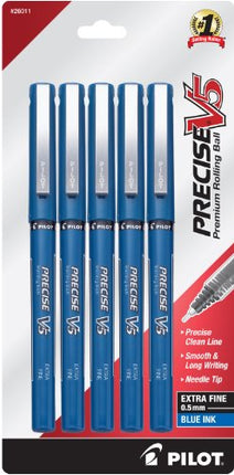 Buy PILOT Precise V5 Stick Liquid Ink Rolling Ball Stick Pens, Extra Fine Point (0.5mm) Blue Ink, 5-Pack (26011) India