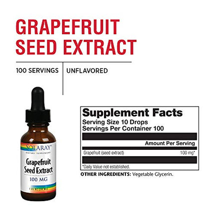 SOLARAY Grapefruit Seed Extract 100mg | Unflavored Liquid GSE for Healthy Immune System & Digestion Support | Vegan | 100 Servings | 1 Fl. Oz.